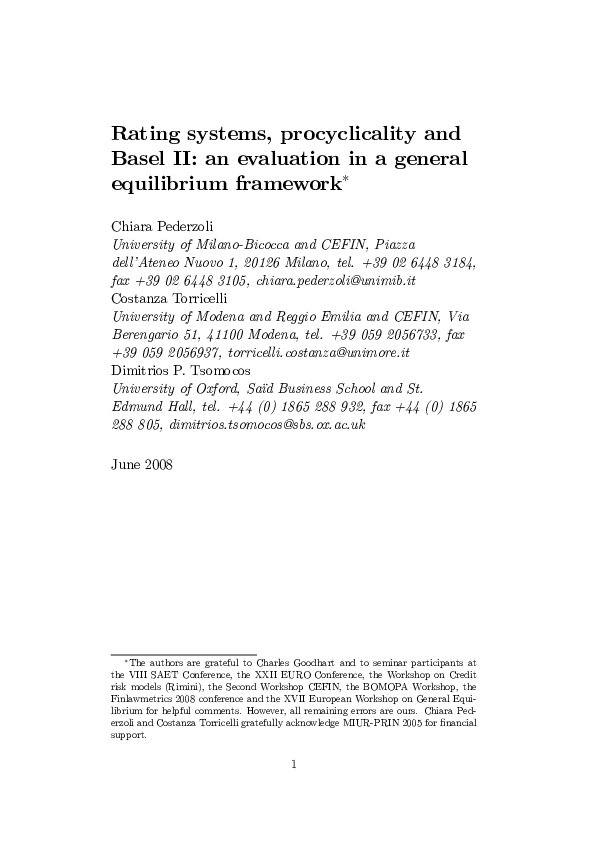 (PDF) Rating systems, procyclicality and Basel II an evaluation in a
