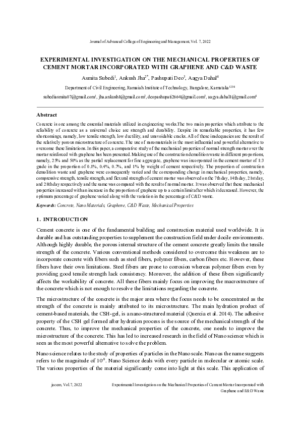 (PDF) Experimental Investigation on the Mechanical Properties of Cement ...