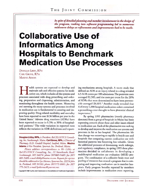(PDF) Collaborative Use of Informatics Among Hospitals to Benchmark ...