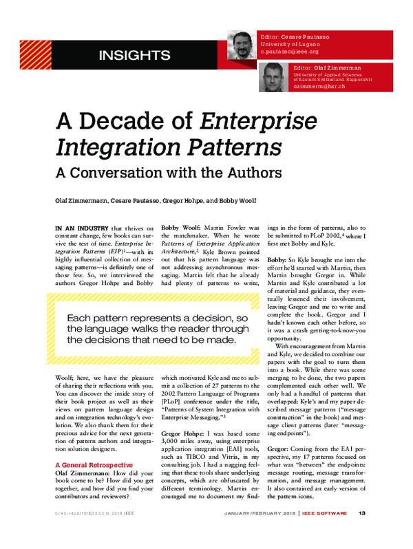(PDF) A Decade of Enterprise Integration Patterns: A Conversation with ...