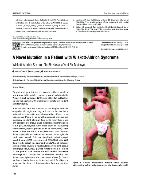 (PDF) A Novel Mutation in A Patient With Wiskott-Aldrich Syndrome