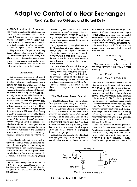 (PDF) Adaptive control of a heat exchanger