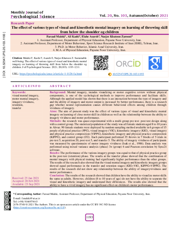 (PDF) The effect of various types of visual and kinesthetic mental ...