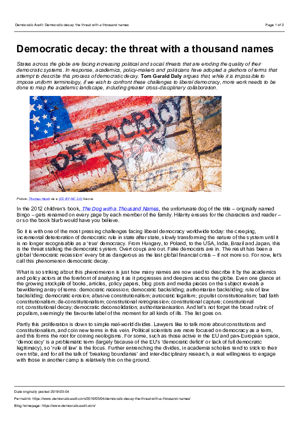 (PDF) Democratic decay: the threat with a thousand names