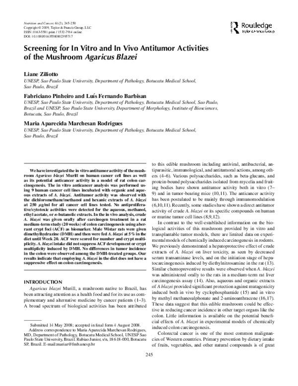 (PDF) Screening for In Vitro and In Vivo Antitumor Activities of the ...