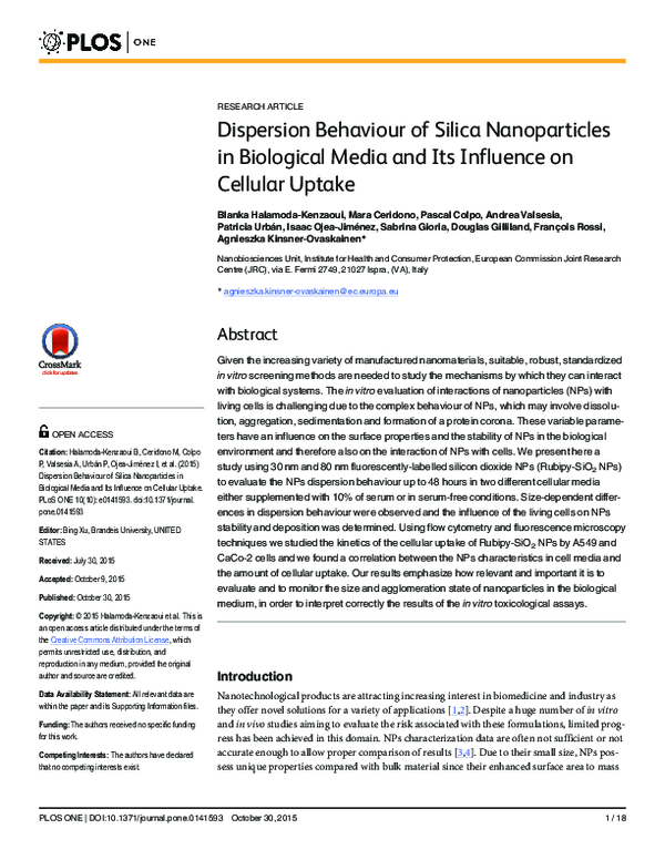 (PDF) Dispersion Behaviour of Silica Nanoparticles in Biological Media ...
