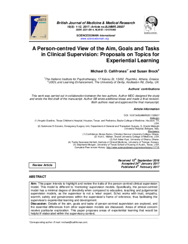 (PDF) A Person-centred View of the Aim, Goals and Tasks in Clinical ...
