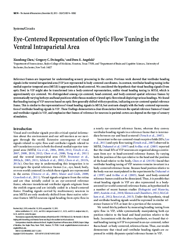 (PDF) Eye-Centered Representation of Optic Flow Tuning in the Ventral ...