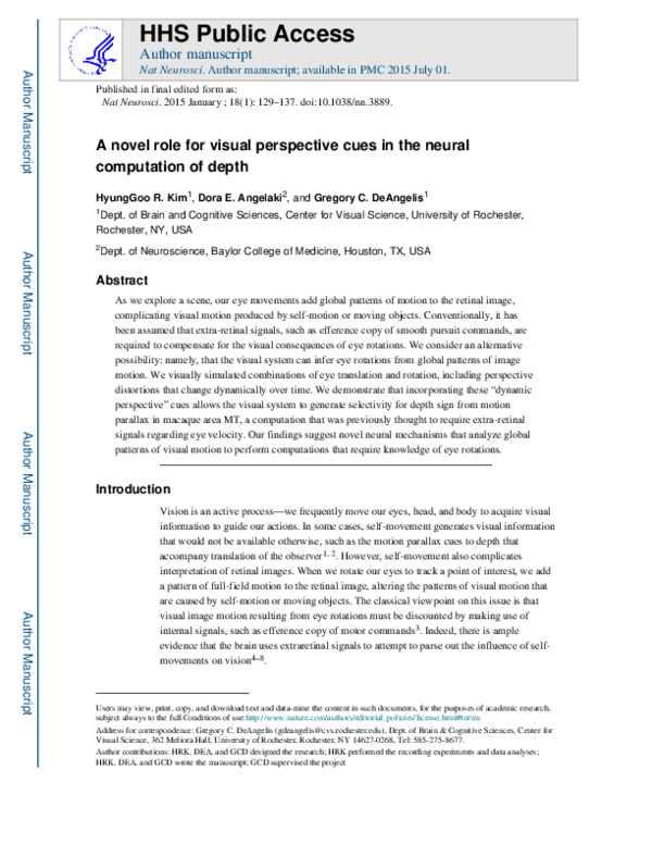 (PDF) A novel role for visual perspective cues in the neural ...