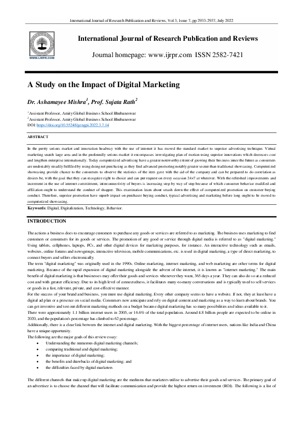 (PDF) A Study on the Impact of Digital Marketing