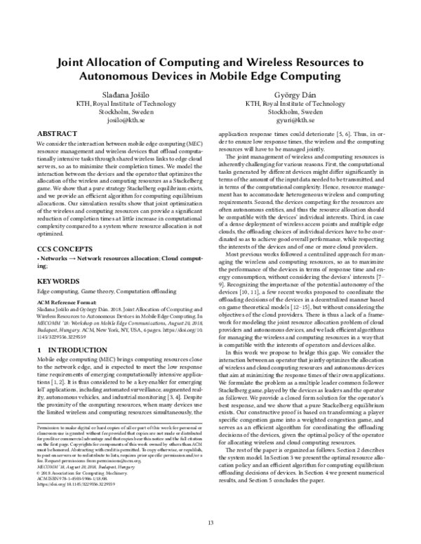 (PDF) Joint Allocation of Computing and Wireless Resources to ...