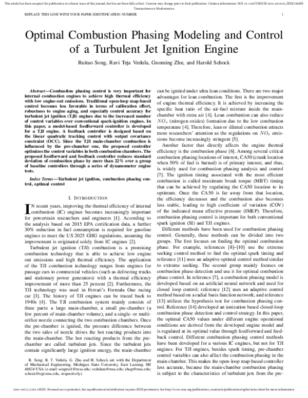 (PDF) Optimal Combustion Phasing Modeling and Control of a Turbulent ...