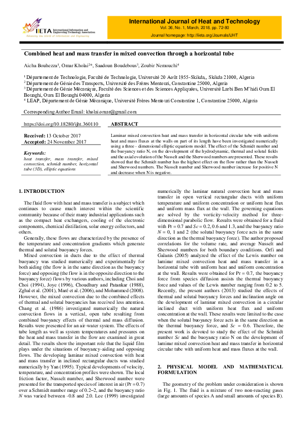 (PDF) Combined heat and mass transfer in mixed convection through a ...