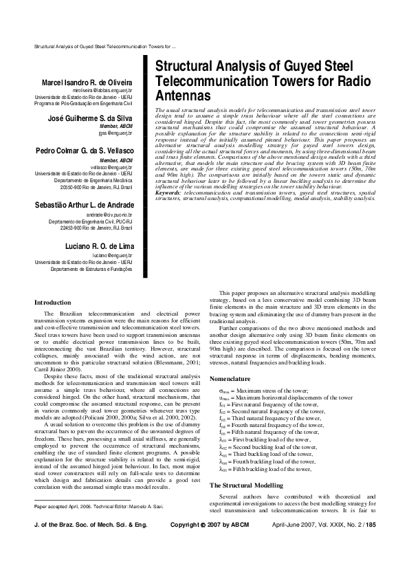 (PDF) Structural analysis of guyed steel telecommunication towers for ...