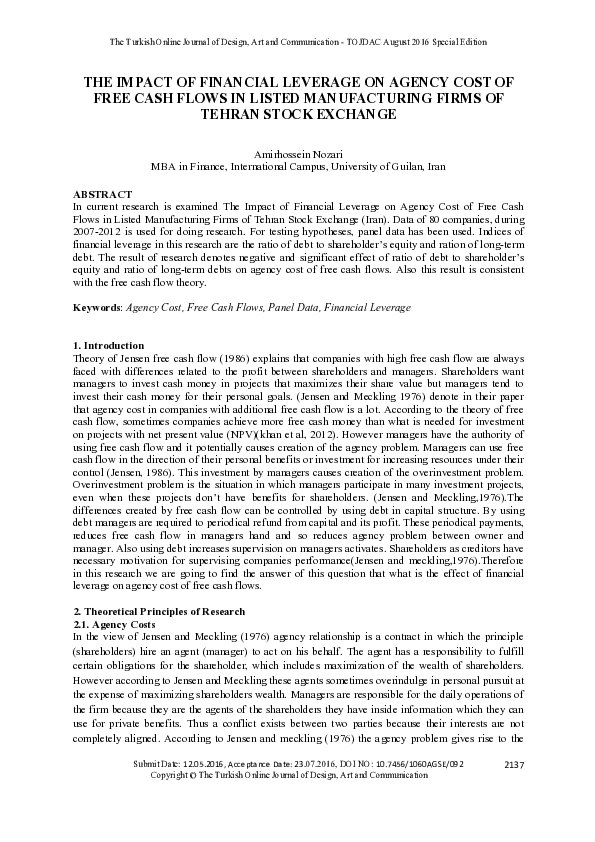 (PDF) The Impact of Financial Leverage on Agency Cost of Free Cash ...