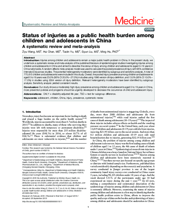 (PDF) Status of injuries as a public health burden among children and ...