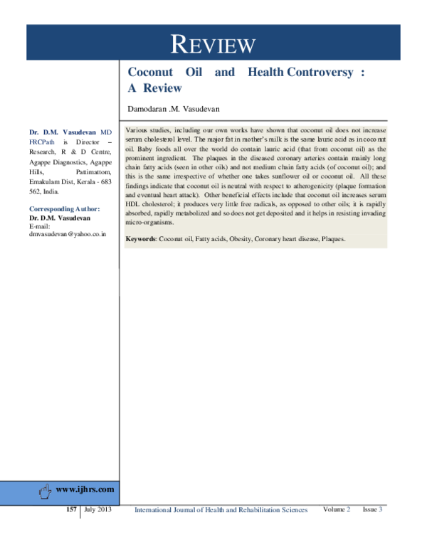 (PDF) Coconut Oil and Health Coconut Oil and Health Controversy A