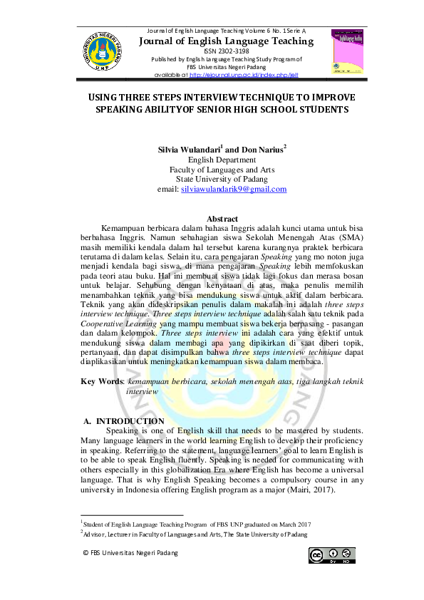 (PDF) Journal of English Language Teaching USING THREE STEPS INTERVIEW ...
