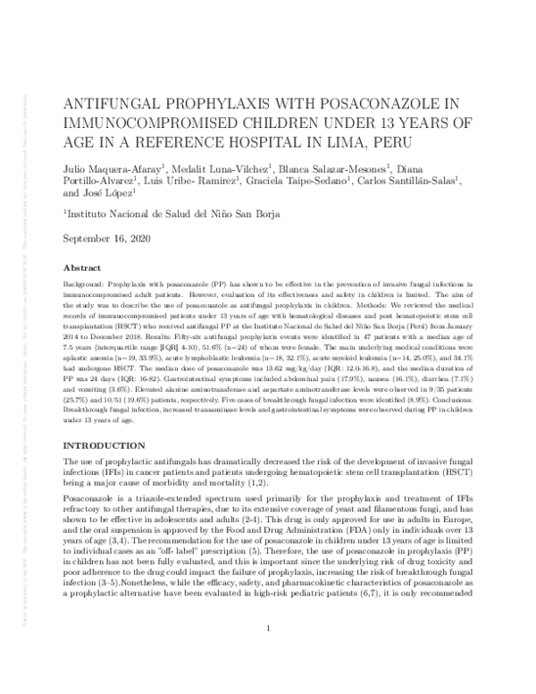 (PDF) Antifungal Prophylaxis with Posaconazole in Immunocompromised ...