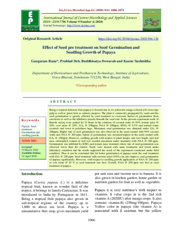 (PDF) Effect of Seed pre treatment on Seed Germination and Seedling ...
