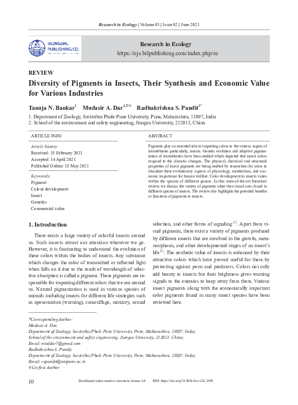 (PDF) Diversity of Pigments in Insects, Their Synthesis and Economic ...