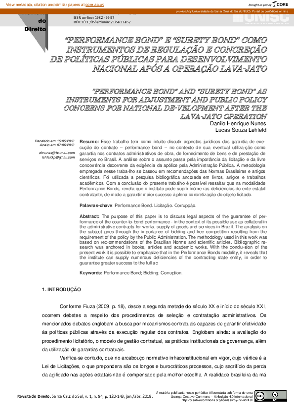 (PDF) “Performance bond” e “surety bond” como instrumentos de regulação ...