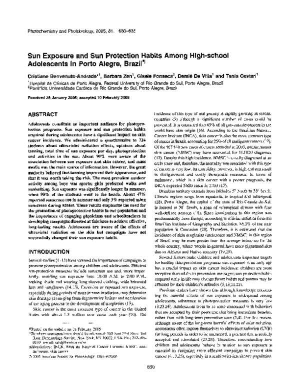(PDF) Sun Exposure and Sun Protection Habits Among High-school ...