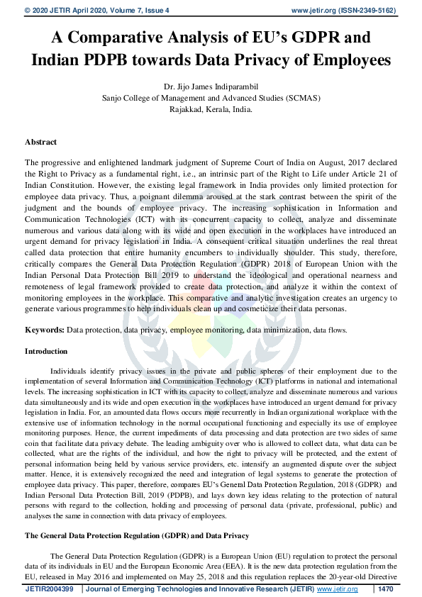 (PDF) A Comparative Analysis of EU’s GDPR and Indian PDPB towards Data ...