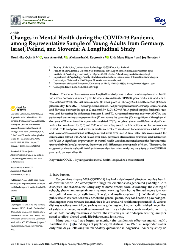 (PDF) Changes in Mental Health during the COVID-19 Pandemic among ...