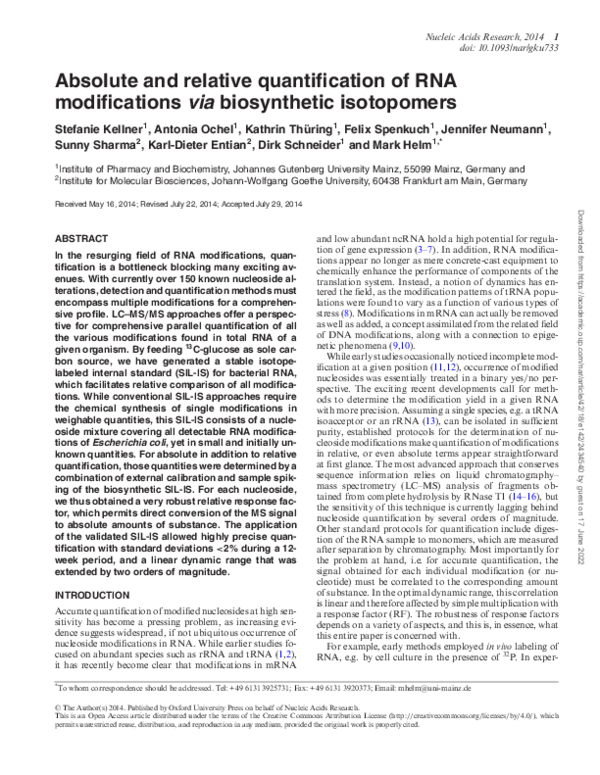 (PDF) Absolute and relative quantification of RNA modifications via ...