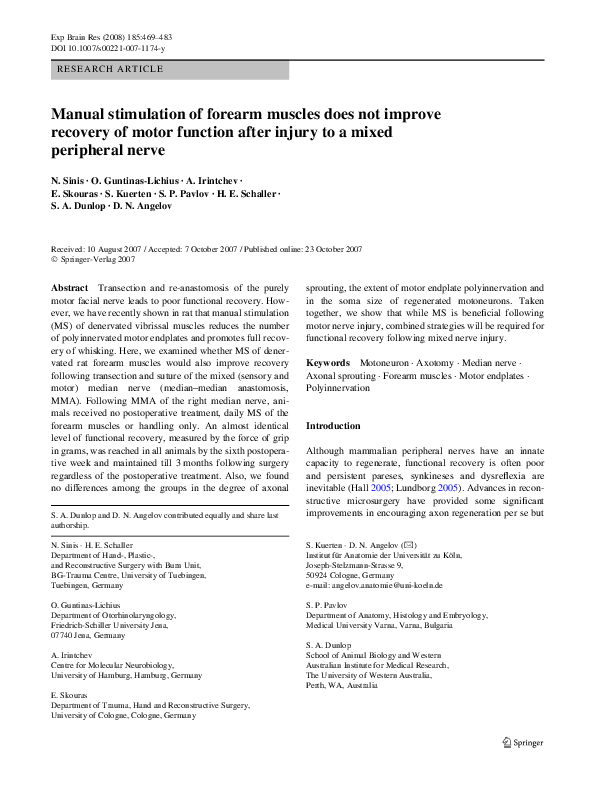 (PDF) Manual stimulation of forearm muscles does not improve recovery
