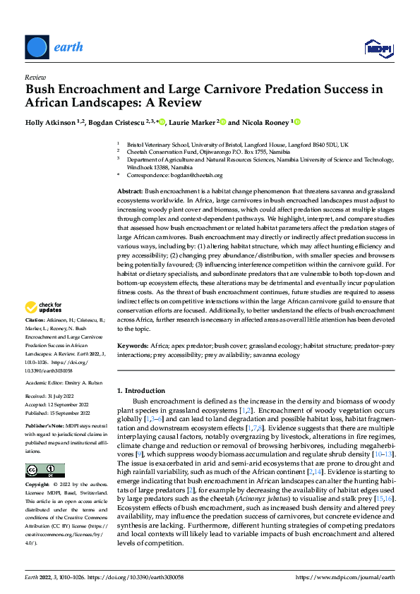 (PDF) Bush Encroachment and Large Carnivore Predation Success in African Landscapes A Review