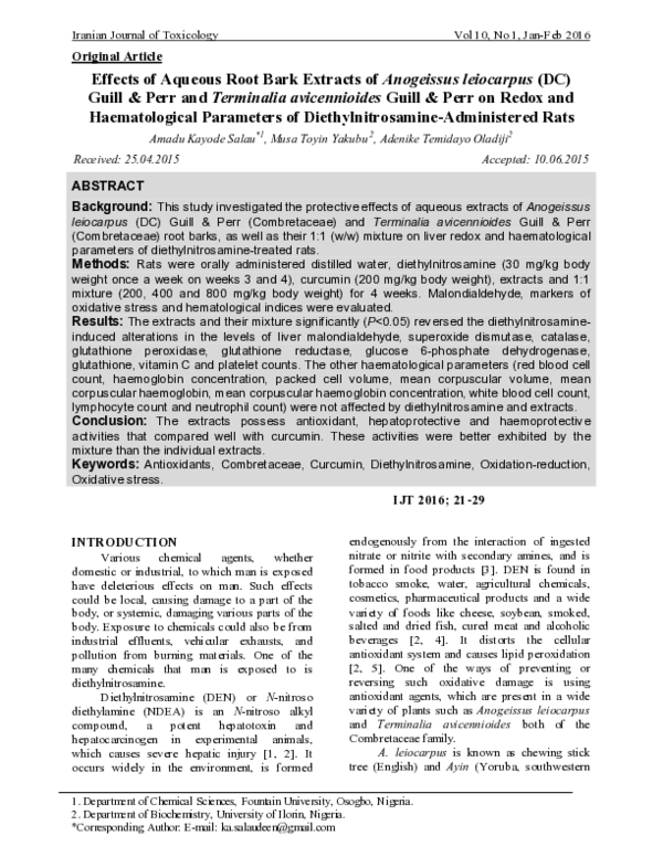 (PDF) Effects of Aqueous Root Bark Extracts of Anogeissus leiocarpus ...