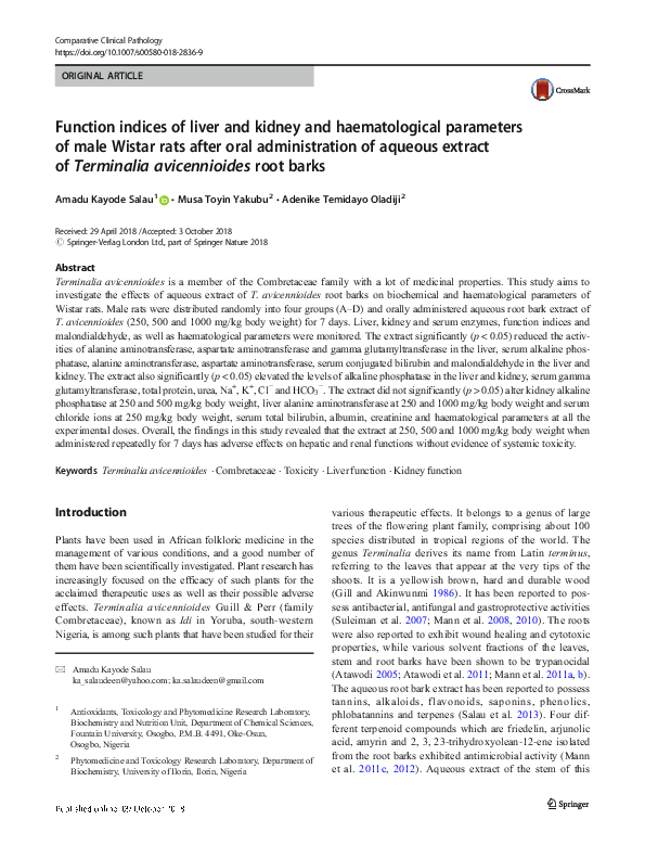 (PDF) Function indices of liver and kidney and haematological ...
