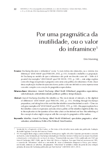 (PDF) Por uma pragmática da inutilidade, ou o valor do inframince