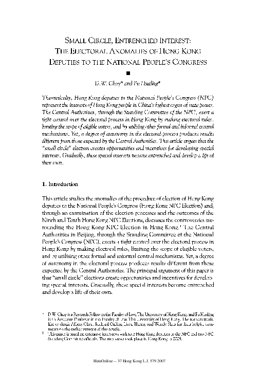 (PDF) Small Circle, Entrenched Interest: The Electoral Anomalies of ...