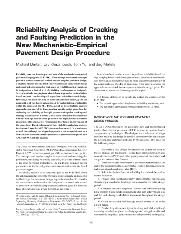 (PDF) Reliability Analysis of Cracking and Faulting Prediction in the ...