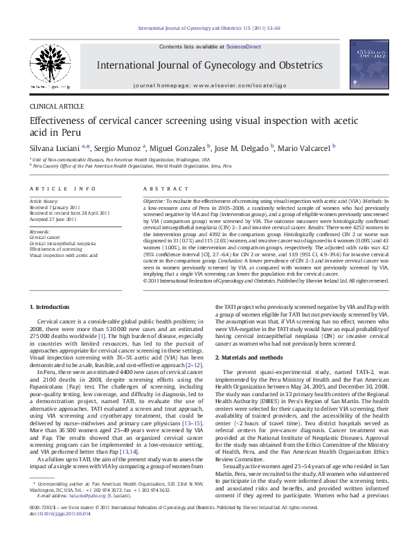 (PDF) Effectiveness of cervical cancer screening using visual