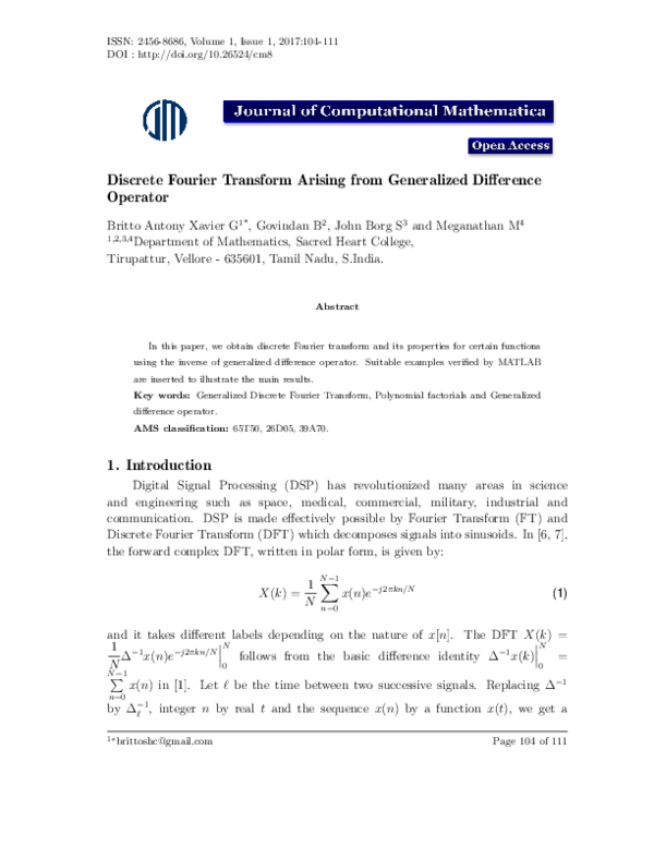 (PDF) Discrete Fourier Transform Arising from Generalized Difference ...
