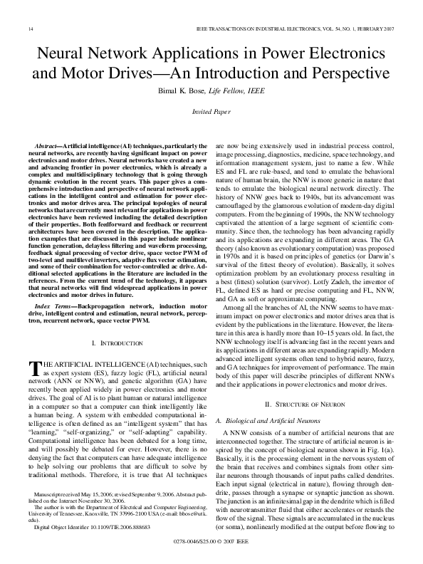 (PDF) Neural Network Applications in Power Electronics and Motor Drives