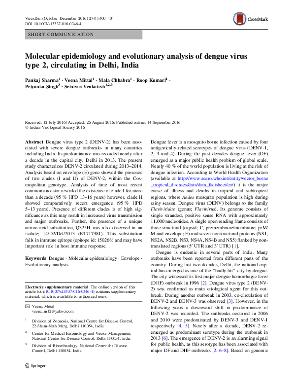 (PDF) Molecular epidemiology and evolutionary analysis of dengue virus ...