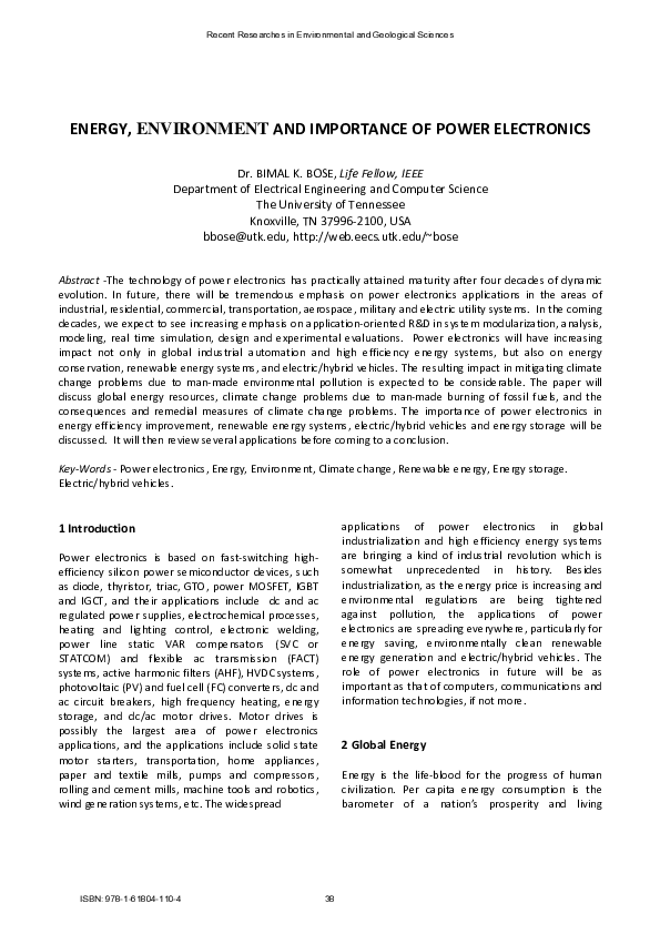 (PDF) Energy, Environment and Importance of Power Electronics Bimal