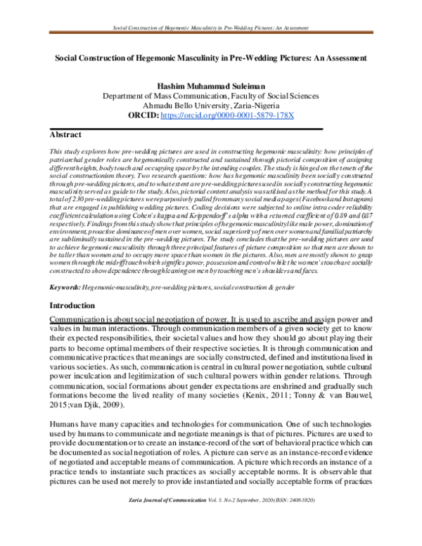 (PDF) Social Construction of Hegemonic Masculinity in Pre-wedding ...