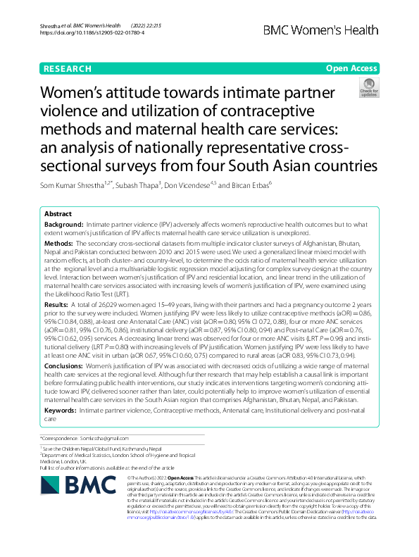 (PDF) Women's attitude towards intimate partner violence and ...