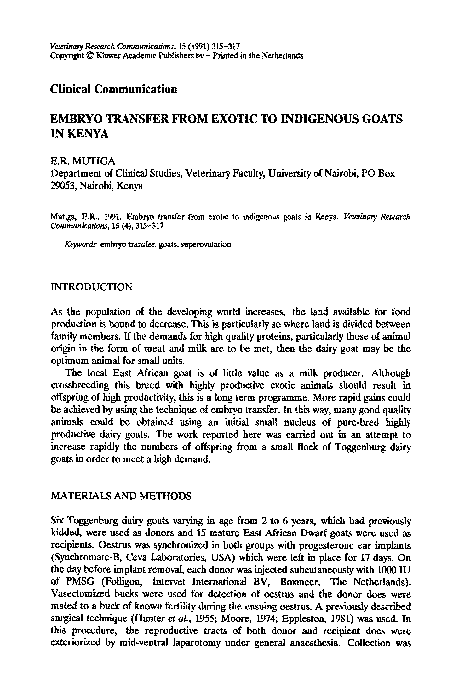 (PDF) Embryo transfer from exotic to indigenous goats in Kenya