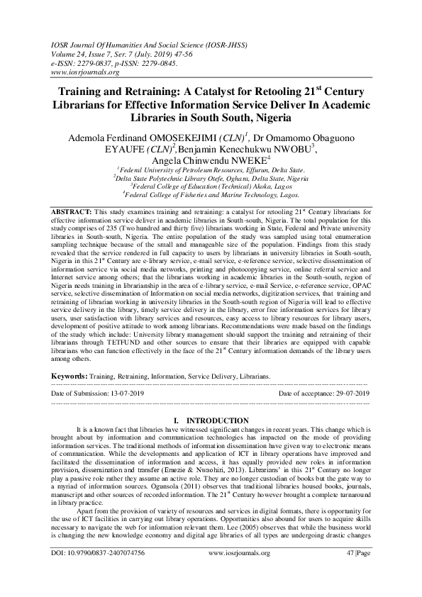 (PDF) Librarians for Effective Information Service Deliver In Academic ...
