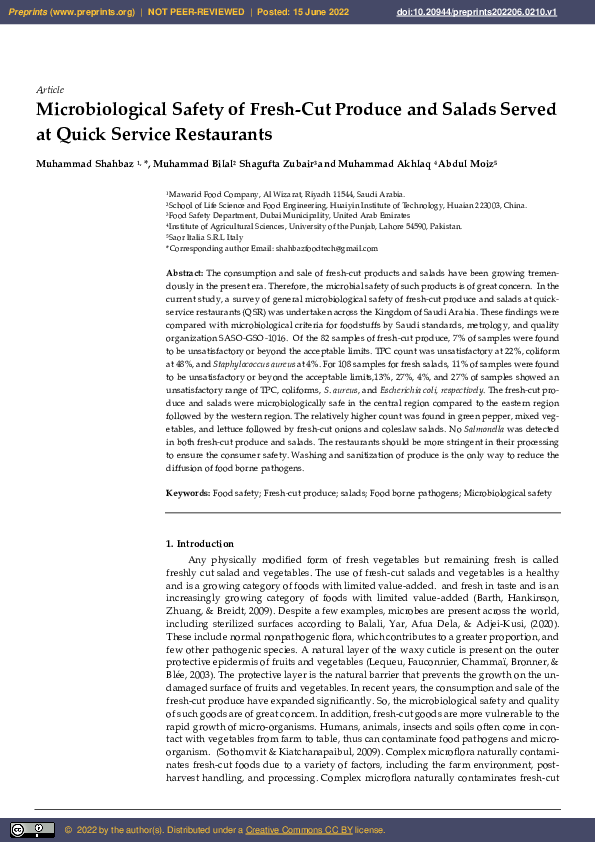 (PDF) Microbiological Safety of Fresh-Cut Produce and Salads Served at ...