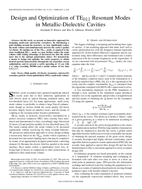 (PDF) Design and Optimization of TE $_{011}$ Resonant Modes in Metallic ...