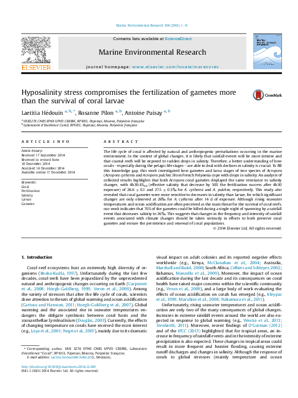 (PDF) Hyposalinity stress compromises the fertilization of gametes more ...