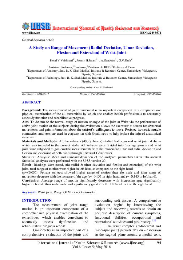 (PDF) A Study on Range of Movement (Radial Deviation, Ulnar Deviation ...